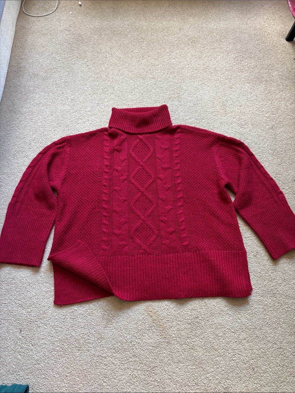 GAP Red Cable Knit Turtleneck Sweater
